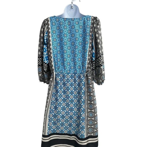 LOFT Blue/Black Ocean Mosaic Print Midi Tassell Dress Small‎ - Picture 2 of 10